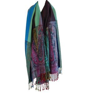 Jerusalem ALMHD Co Cashmere Scarf Multicolor Paisley Wrap Shawl Fringe NWT